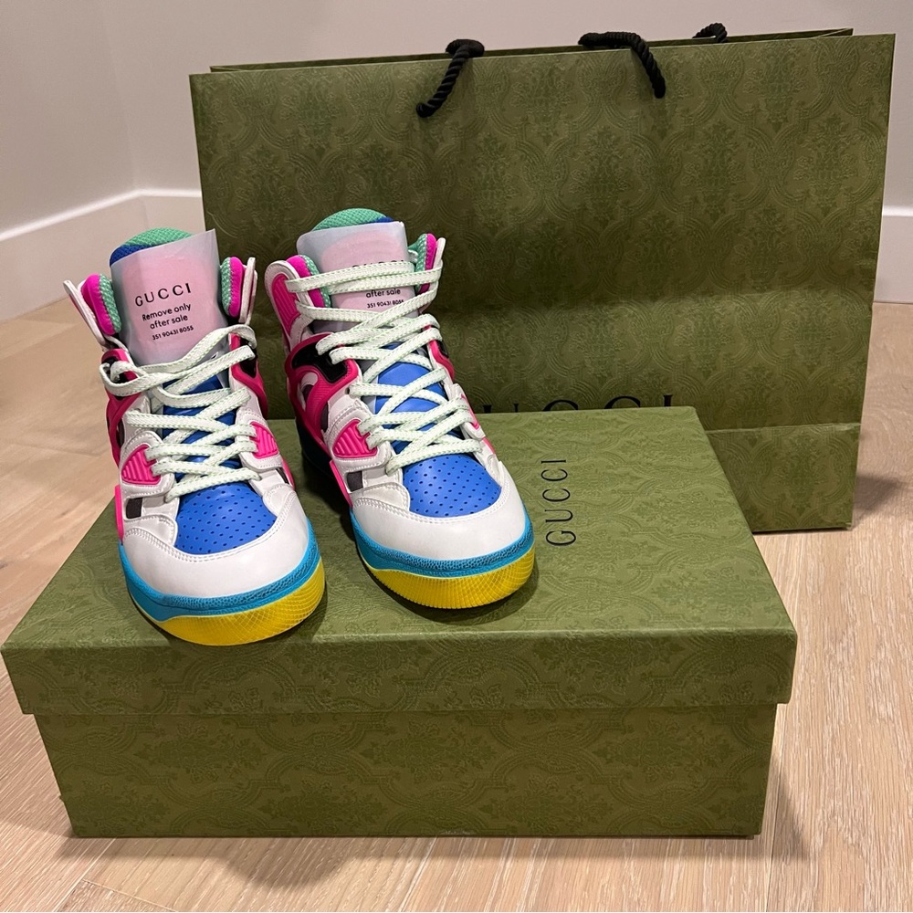 Gucci Shoes | Gucci Basket Sneakers | Color: Pink/White | Size: 34 |New